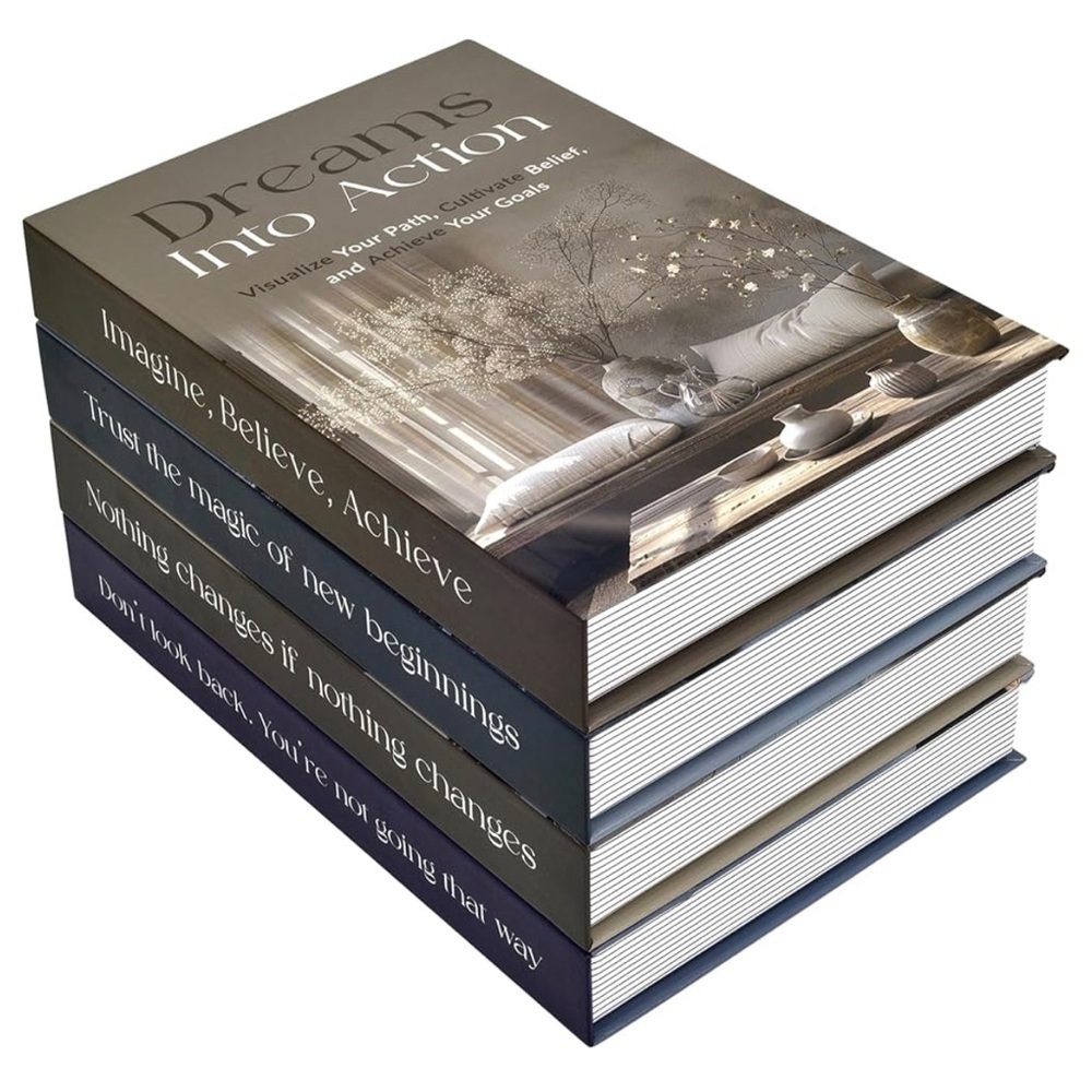 Decorative Book Stack with Inspirational Quotes - Black, Gray, White